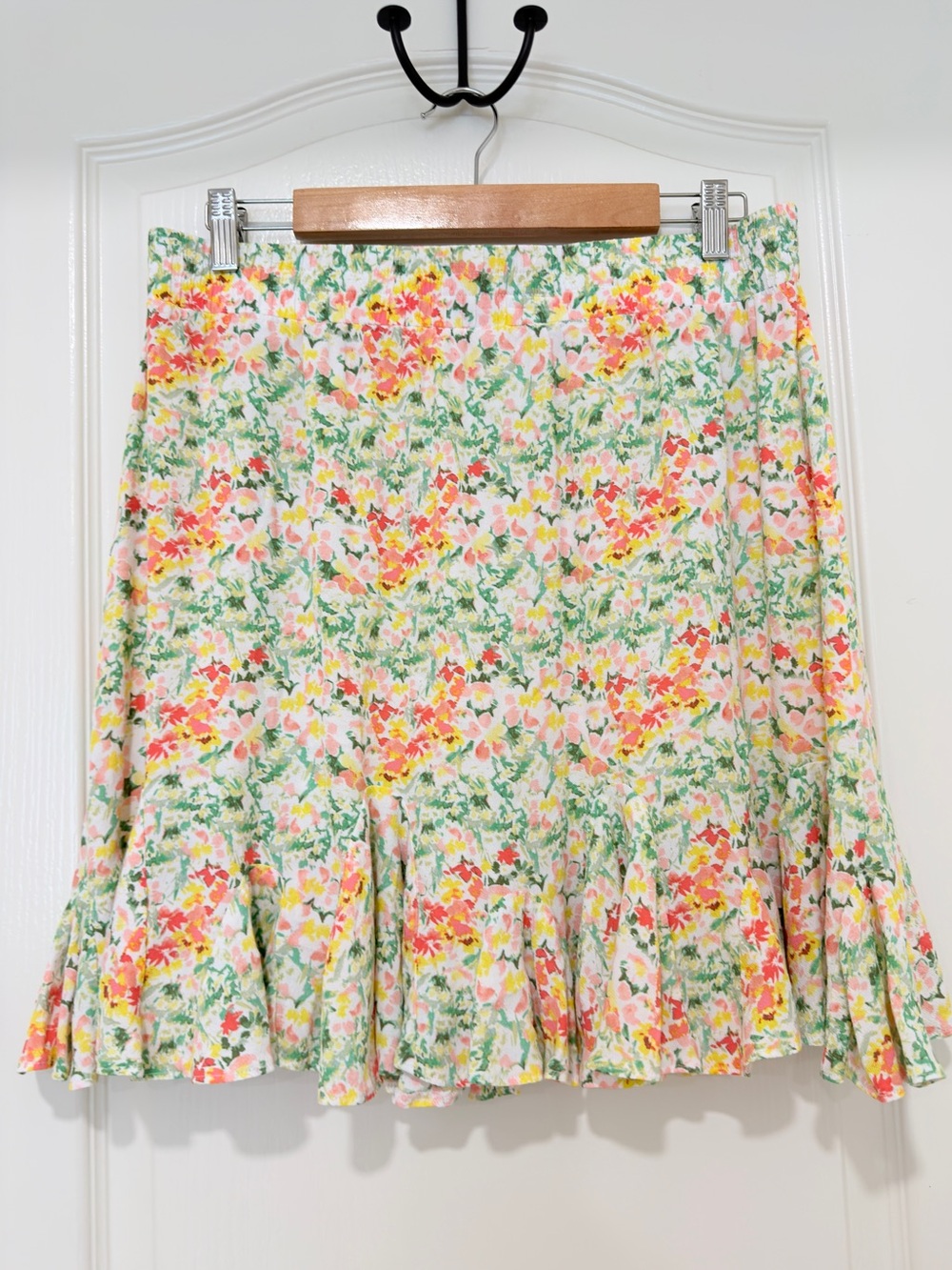 LOFT Floral Ruffle Hem Mini Skirt Elastic Waist Large Spring